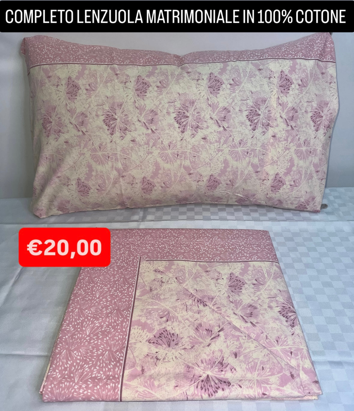 COMPLETO LENZUOLA MATRIMONIALE IN 100% COTONE Lenzuolo sopra, Lenzuolo sotto con angoli e due Federe