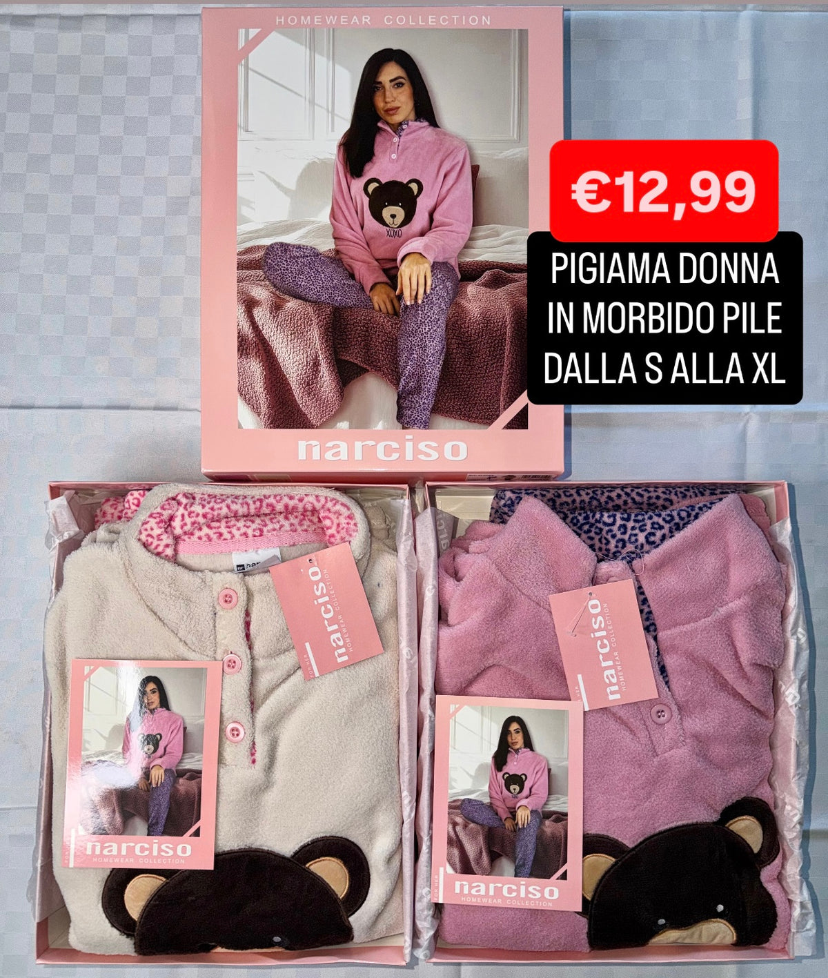 PIGIAMA DONNA IN MORBIDO PILE Manica lunga e Pantalone lungo