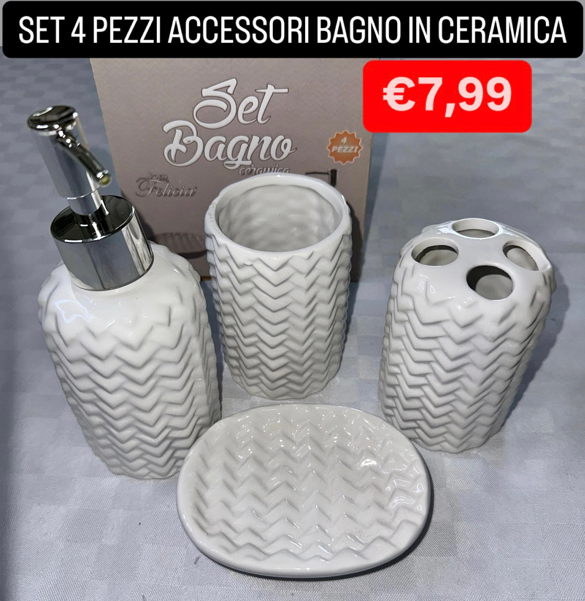 ACCESSORI BAGNO SET DA 4 PEZZI IN CERAMICA