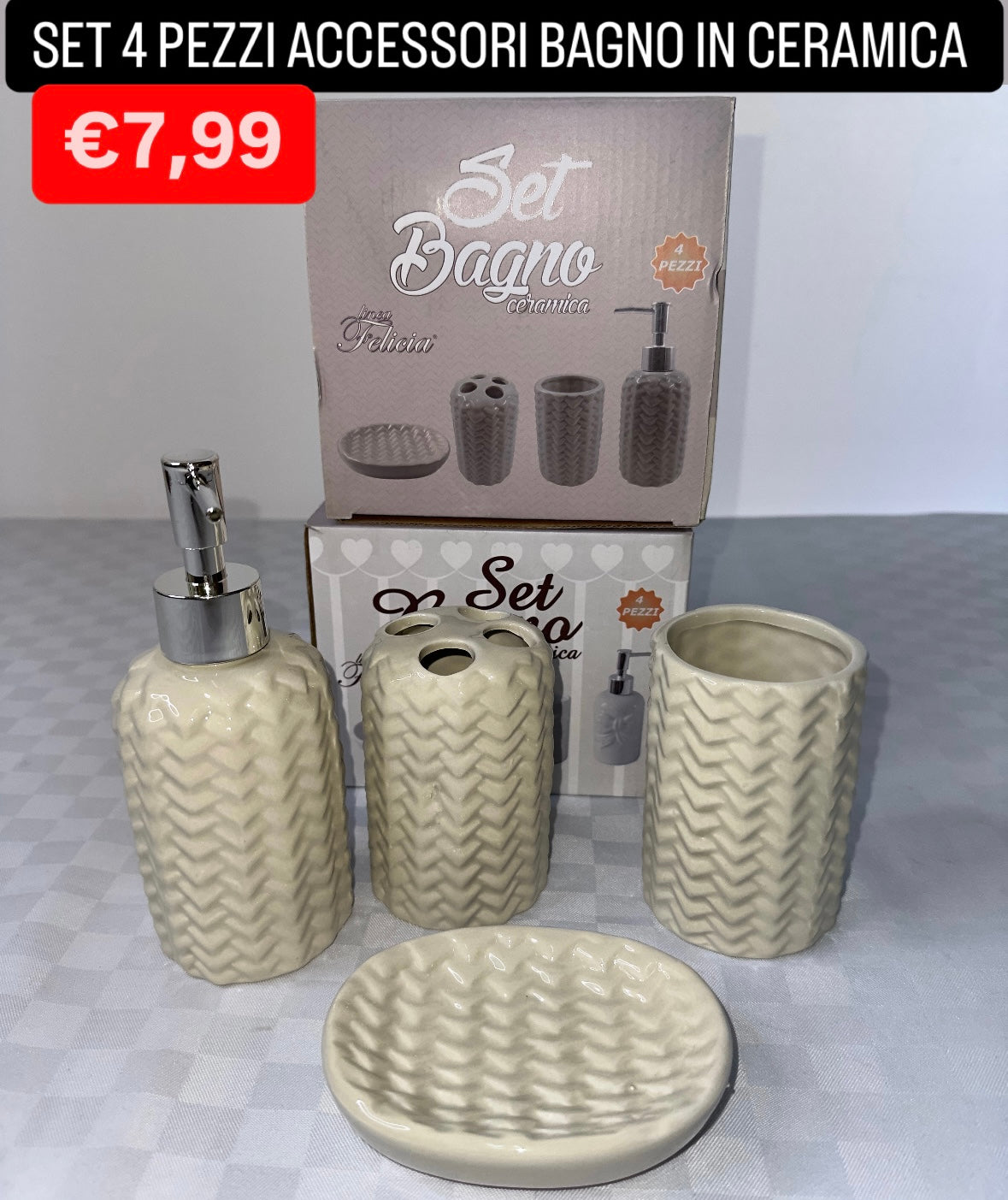 ACCESSORI BAGNO SET DA 4 PEZZI IN CERAMICA