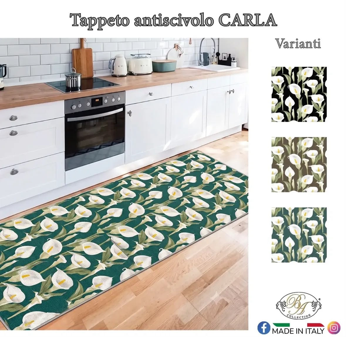 TAPPETO ANTISCIVOLO A METRAGGIO colore verde Fantasia Carla