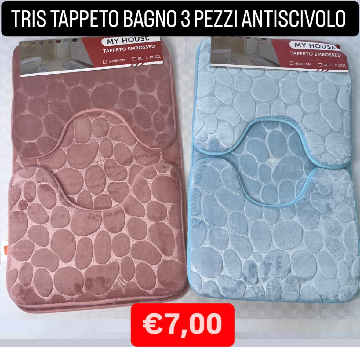 TAPPETO BAGNO TRIS 3 PEZZI ANTISCIVOLO