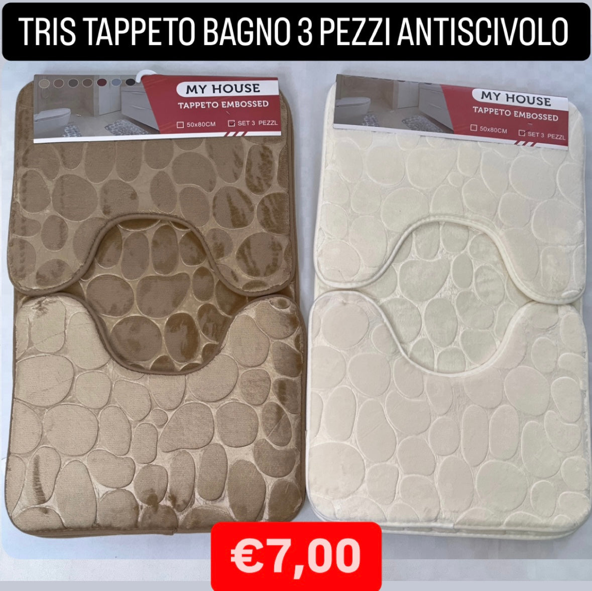 TAPPETO BAGNO TRIS 3 PEZZI ANTISCIVOLO