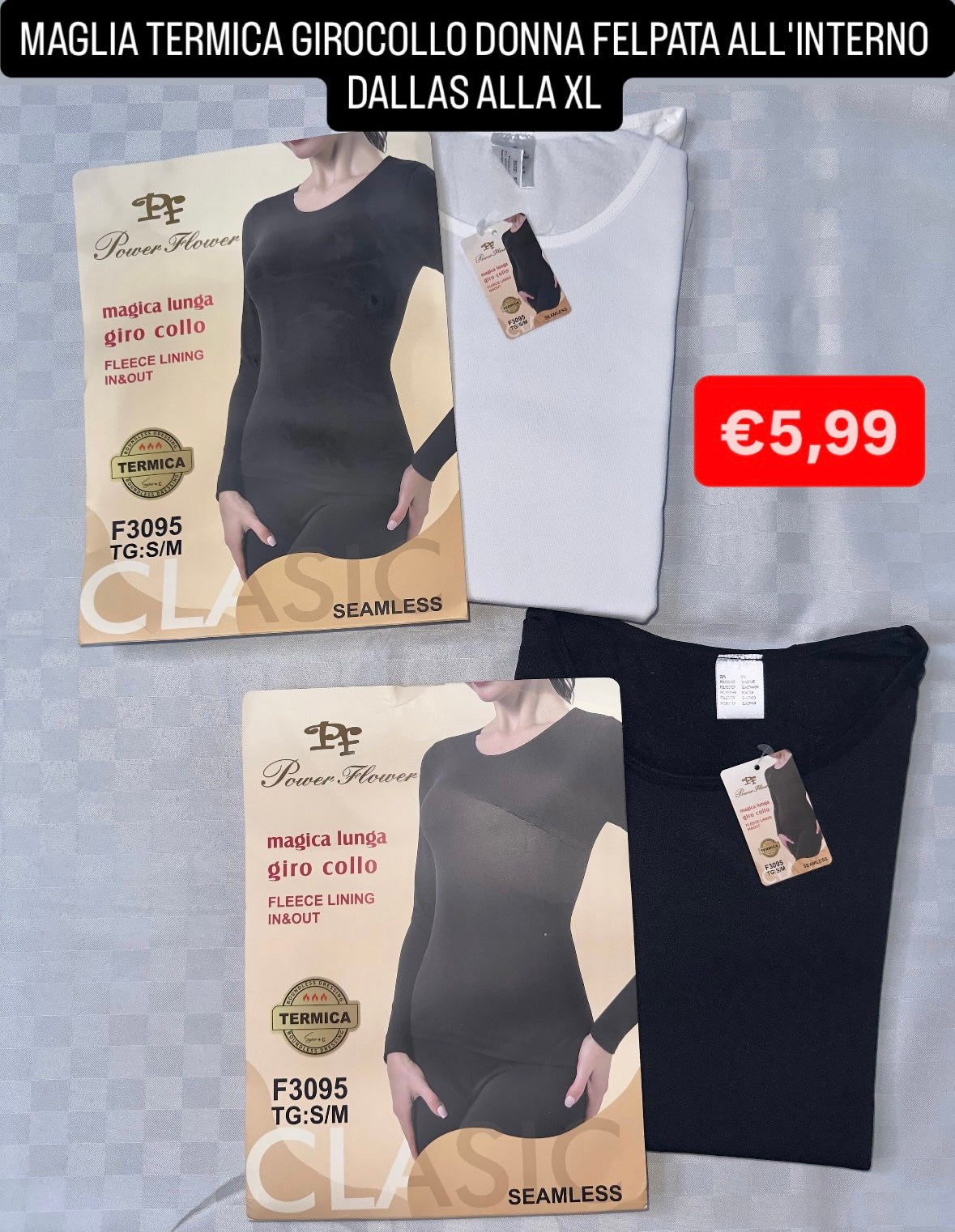 MAGLIA TERMICA DONNA GIROCOLLO MANICA LUNGA FELPATA ALL'INTERNO