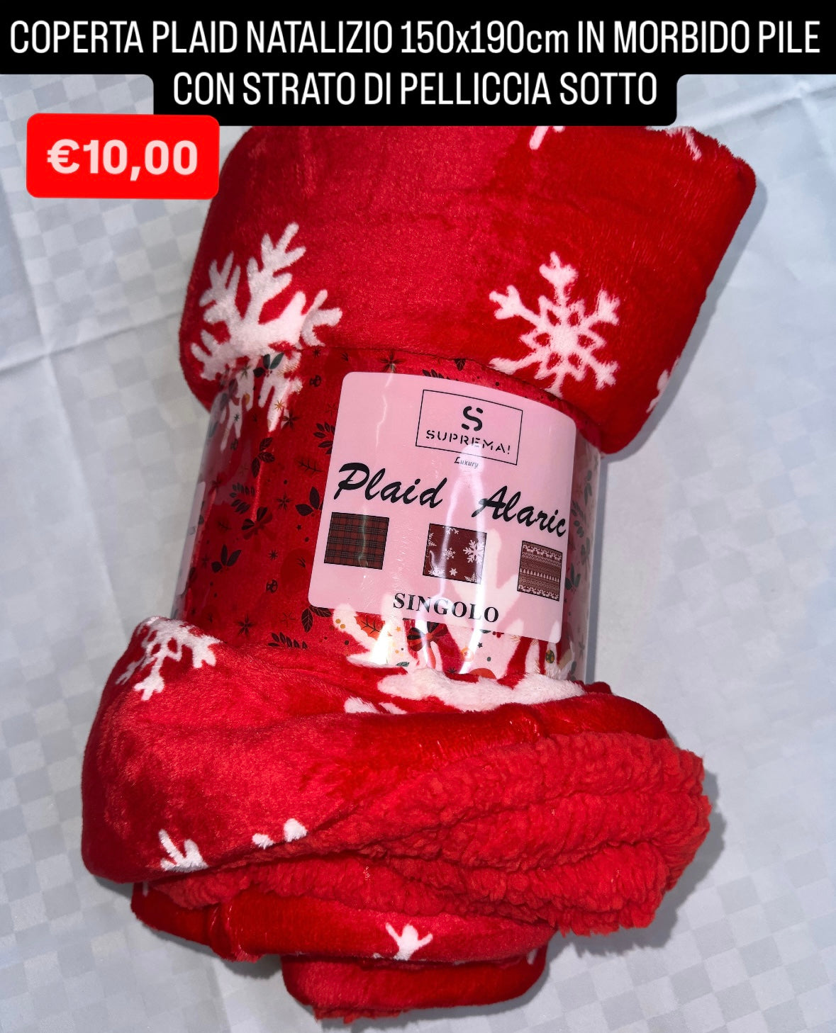 COPERTA PLAID NATALIZIA IN MORBIDO PILE CON STRATO DI PELLICCIA SOTTO misura 150x190cm