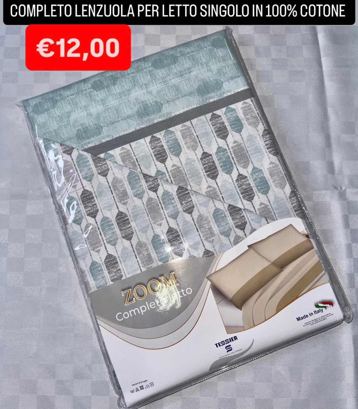 COMPLETO LENZUOLA SINGOLO IN 100% COTONE Lenzuolo sopra,Lenzuolo sotto con angoli e Federa