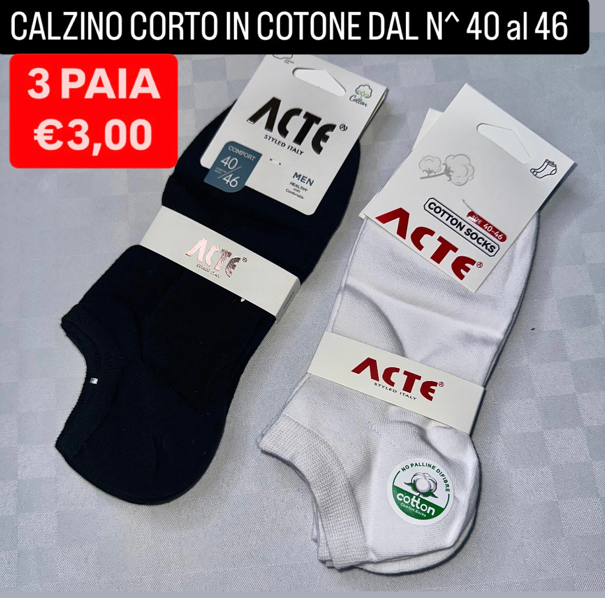 CALZINO CORTO IN COTONE SET DA 3 PAIA