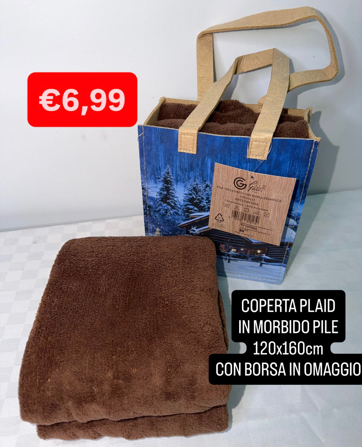 COPERTA PLAID IN MORBIDO PILE misura 120x160cm (COMPRESA DI BORSA IN OMAGGIO)