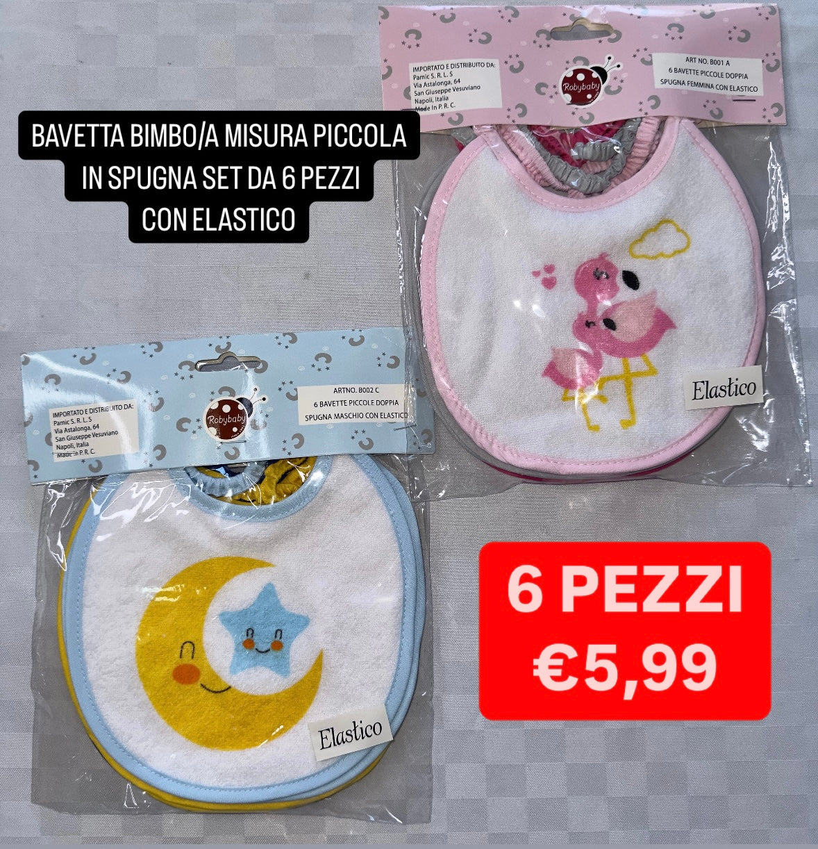 BAVETTA BIMBO/A MISURA PICCOLA IN SPUGNA SET DA 6 PEZZI (FANTASIA VARIABILE)