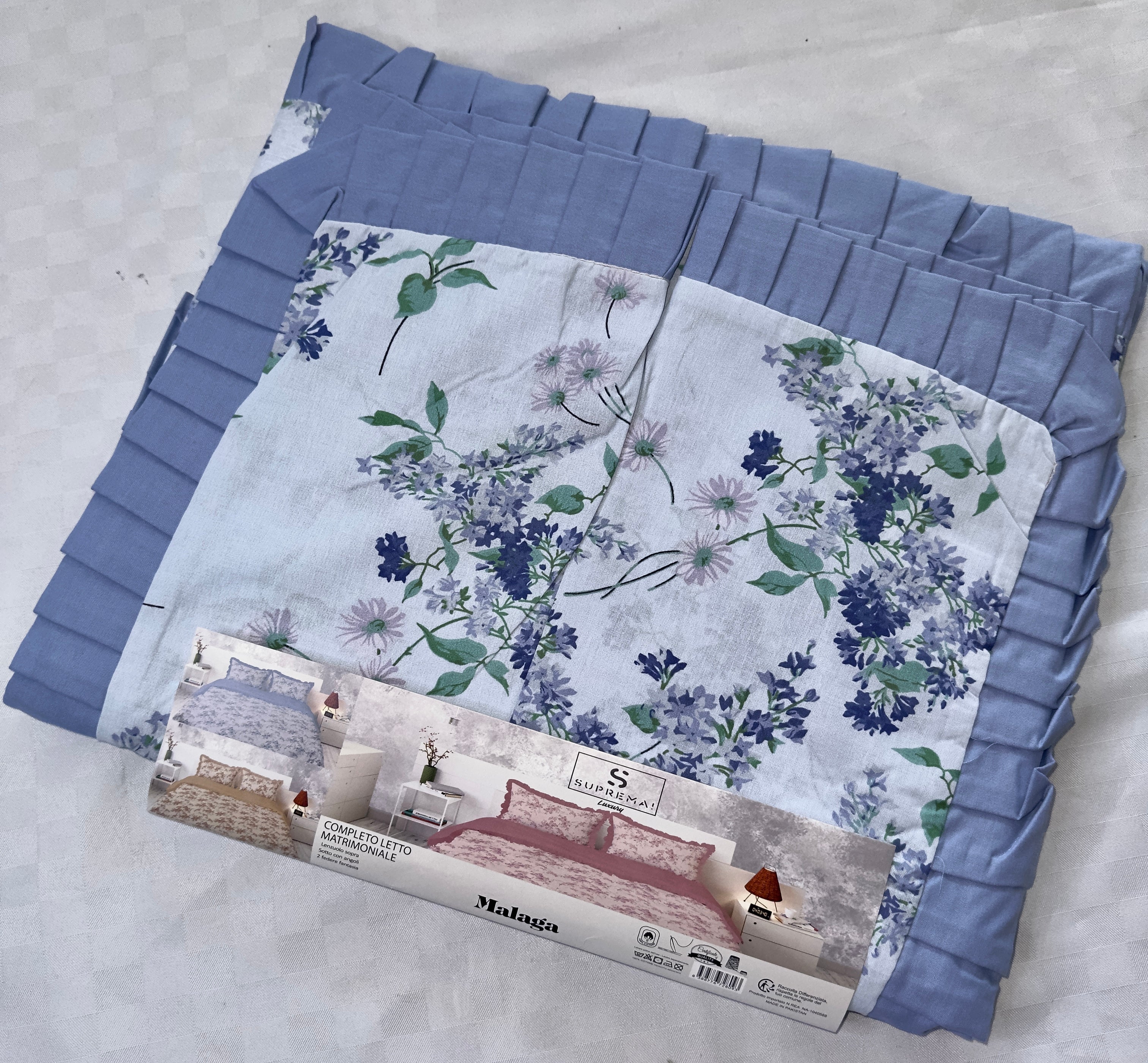 COMPLETO LENZUOLA MATRIMONIALE CON VOILANT IN 100% COTONE Lenzuolo sopra, Lenzuolo sotto con angoli e Due Federe