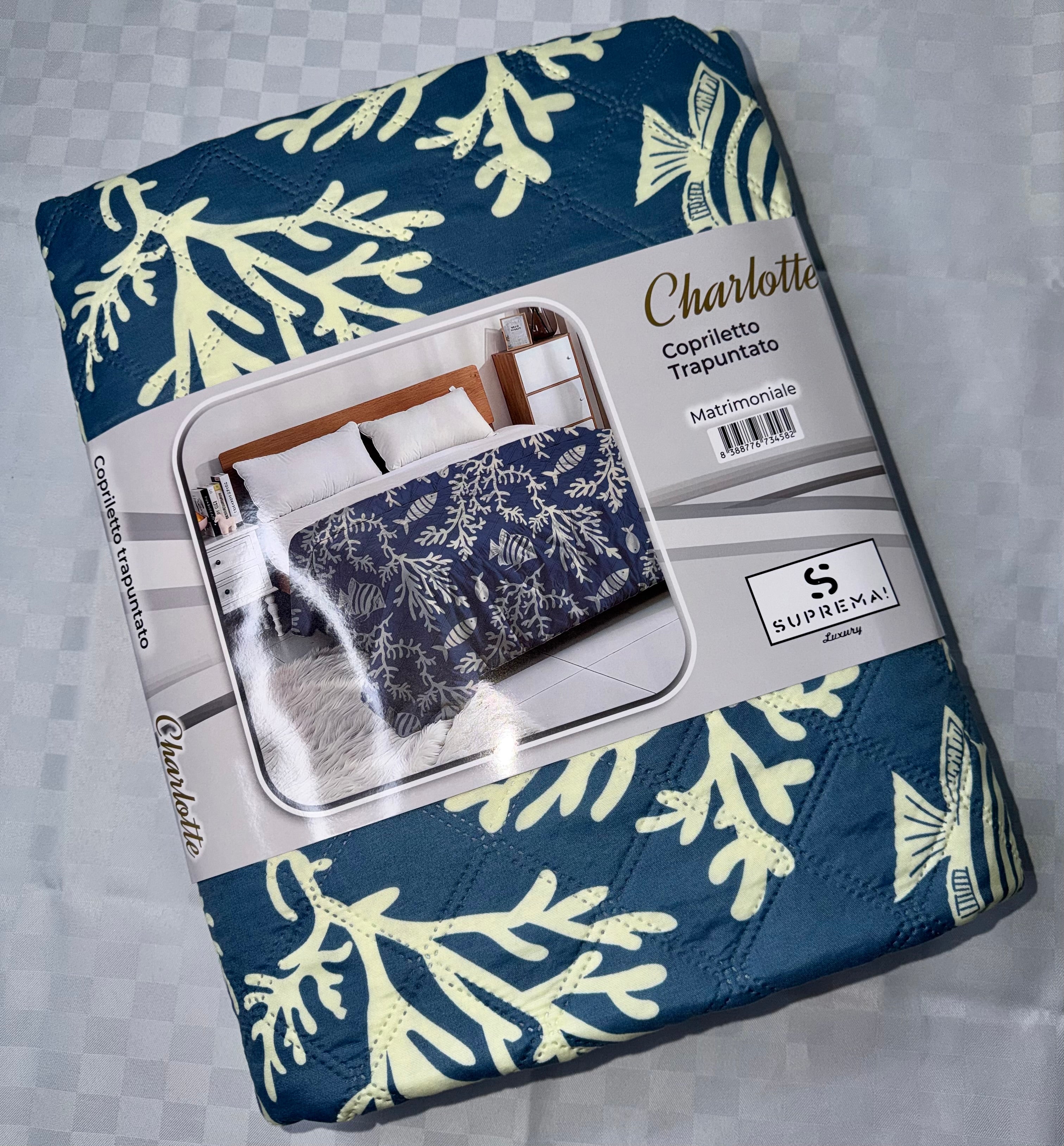 TRAPUNTINO PRIMAVERILE PER LETTO MATRIMONIALE misura 260x260cm fantasia Marina