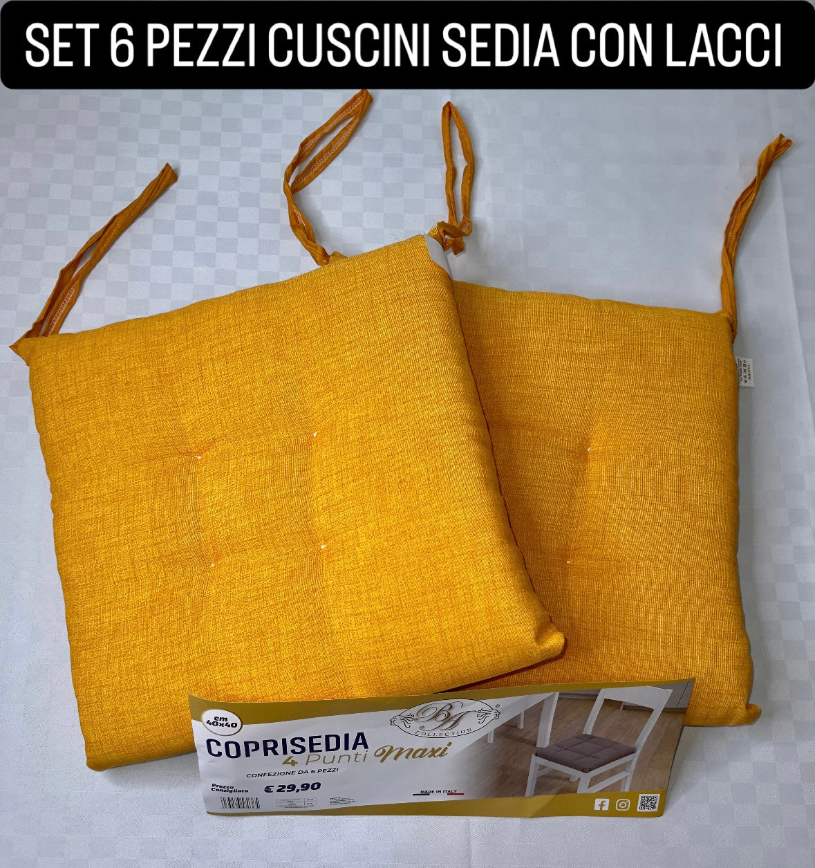 SET 6 PEZZI CUSCINI SEDIA CON LACCI 40x40cm