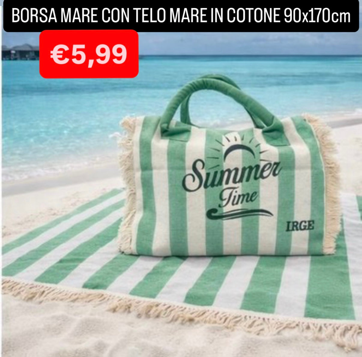 BORSA MARE CON TELO MARE IN COTONE misura 90x170cm