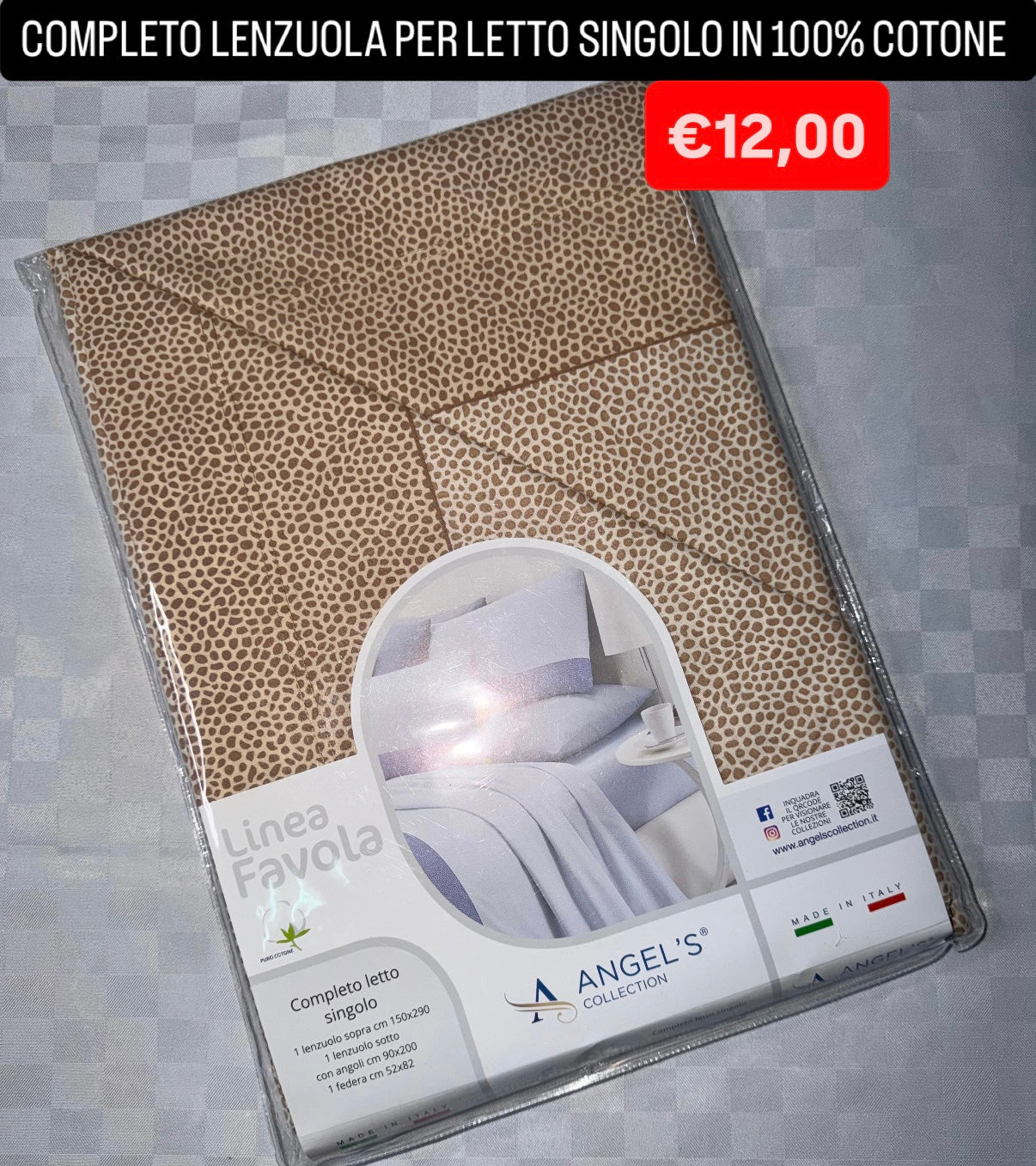COMPLETO LENZUOLA SINGOLO IN 100% COTONE Lenzuolo sopra,Lenzuolo sotto con angoli e Federa
