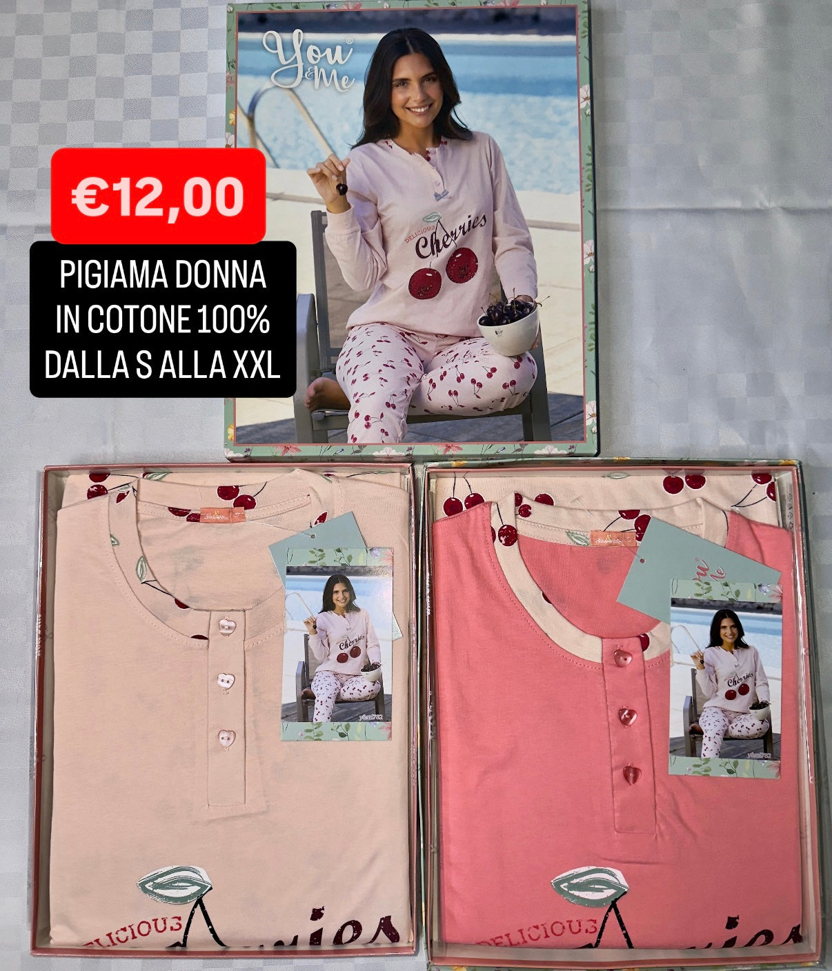 PIGIAMA DONNA IN COTONE MANICA LUNGA E PANTALONE LUNGO