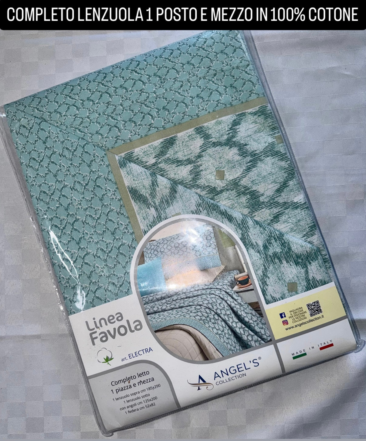 COMPLETO LENZUOLA 1 POSTO E MEZZO IN 100% COTONE Lenzuolo sopra, Lenzuolo sotto con angoli e Federe