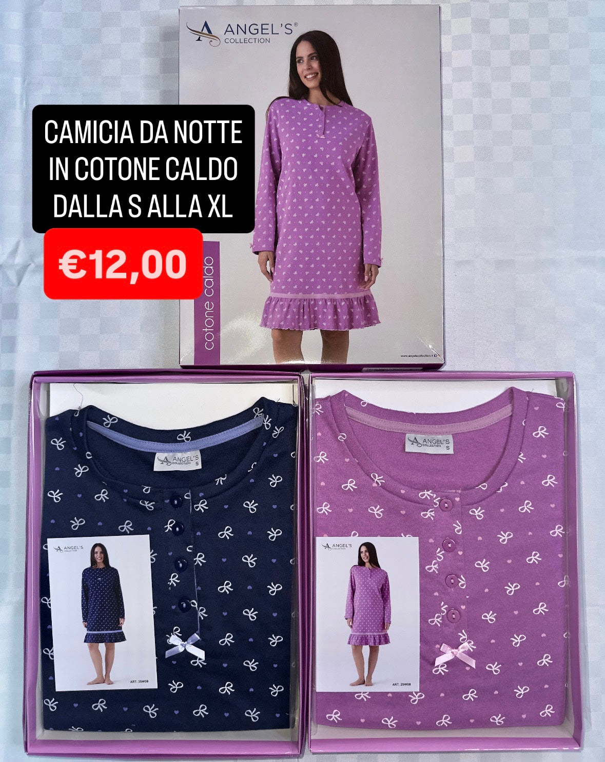 CAMICIA DA NOTTE DONNA IN COTONE CALDO MANICA LUNGA