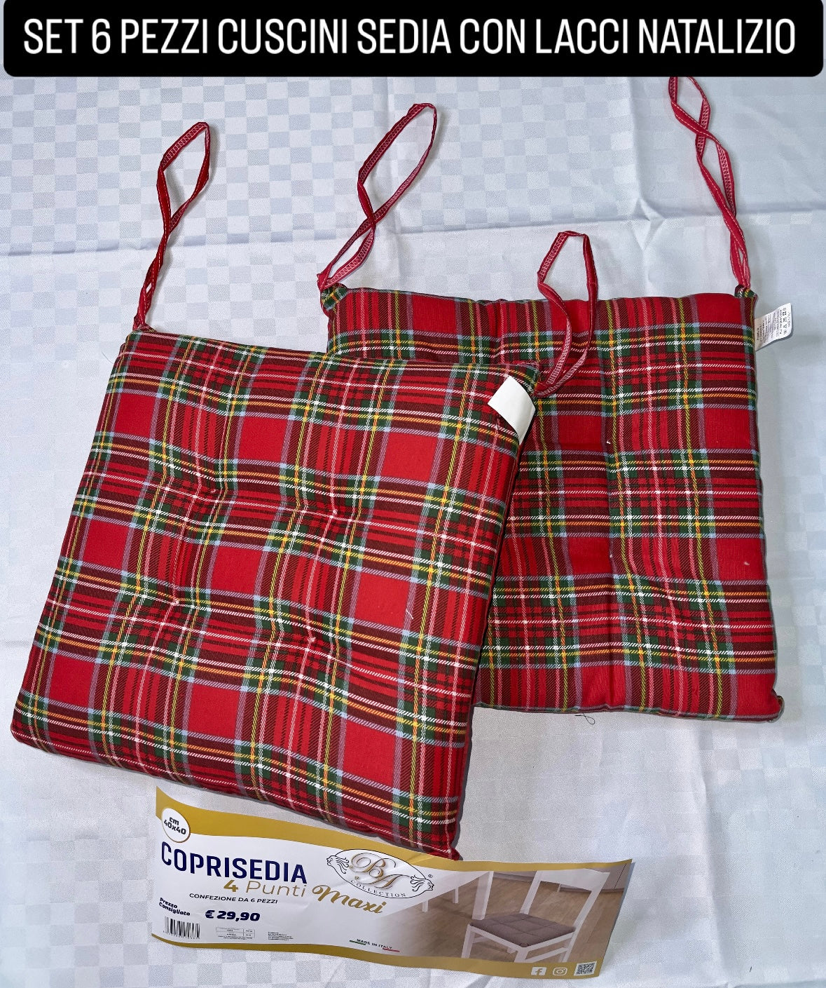 CUSCINI SEDIA CON LACCI CONFEZIONE DA 6 PEZZI NATALIZIO