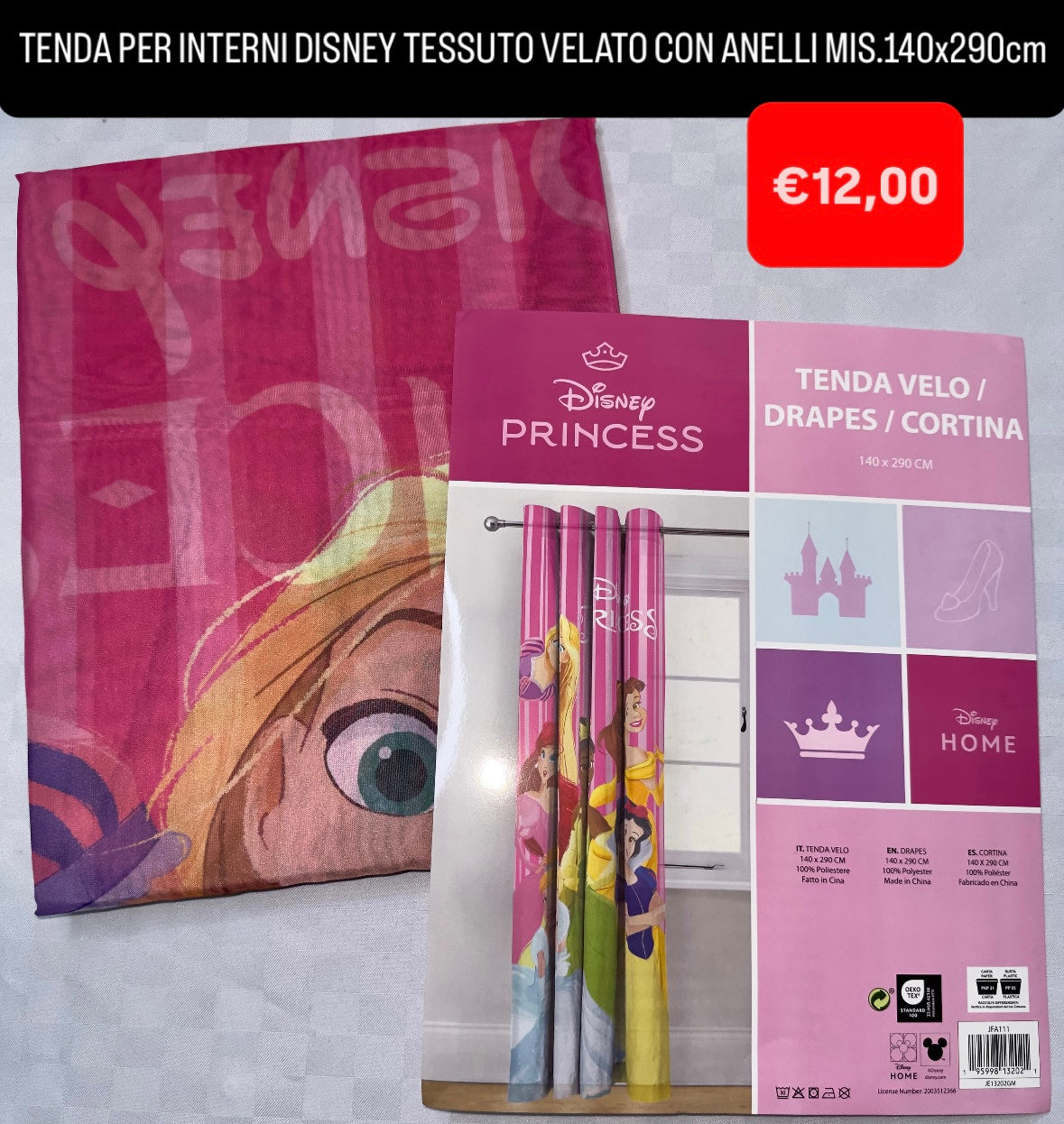 TENDA PER INTERNI TESSUTO VELATO CON ANELLI MISURA 140x290cm