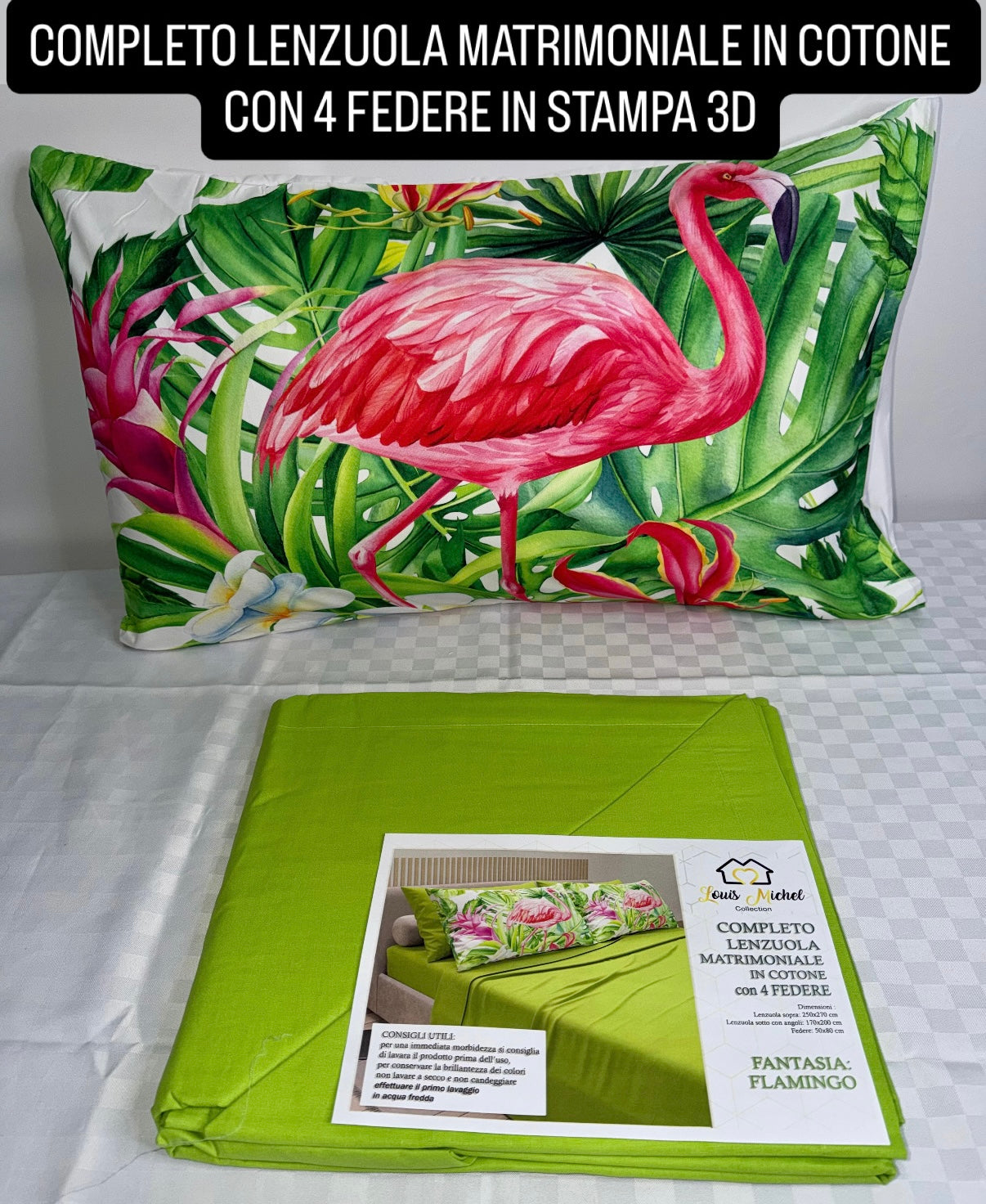 COMPLETO LENZUOLA MATRIMONIALE IN COTONE contiene LENZUOLO SOPRA, LENZUOLO SOTTO E 4 FEDERE IN STAMPA 3D