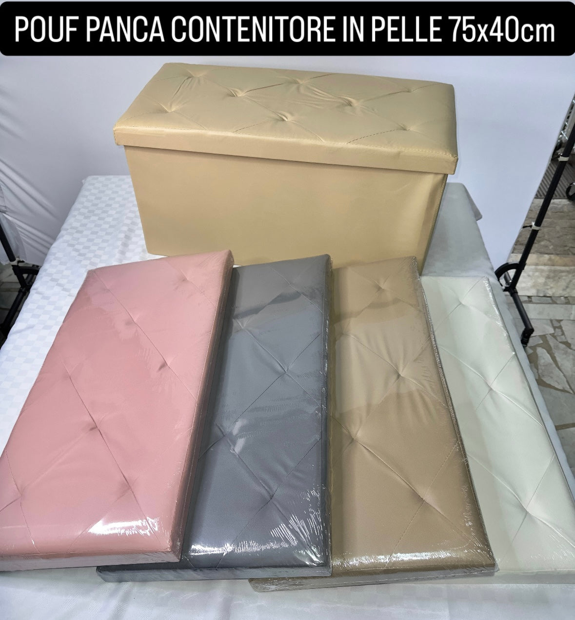 POUF CONTENITORE IN PELLE 75x40cm