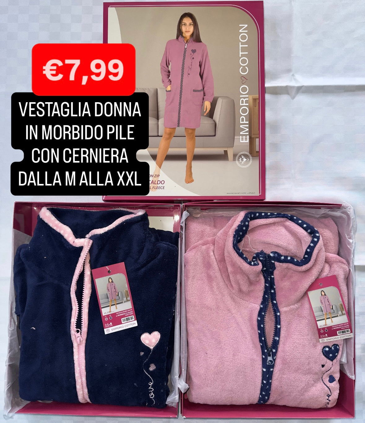 VESTAGLIA DONNA IN MORBIDO PILE CON CERNIERA