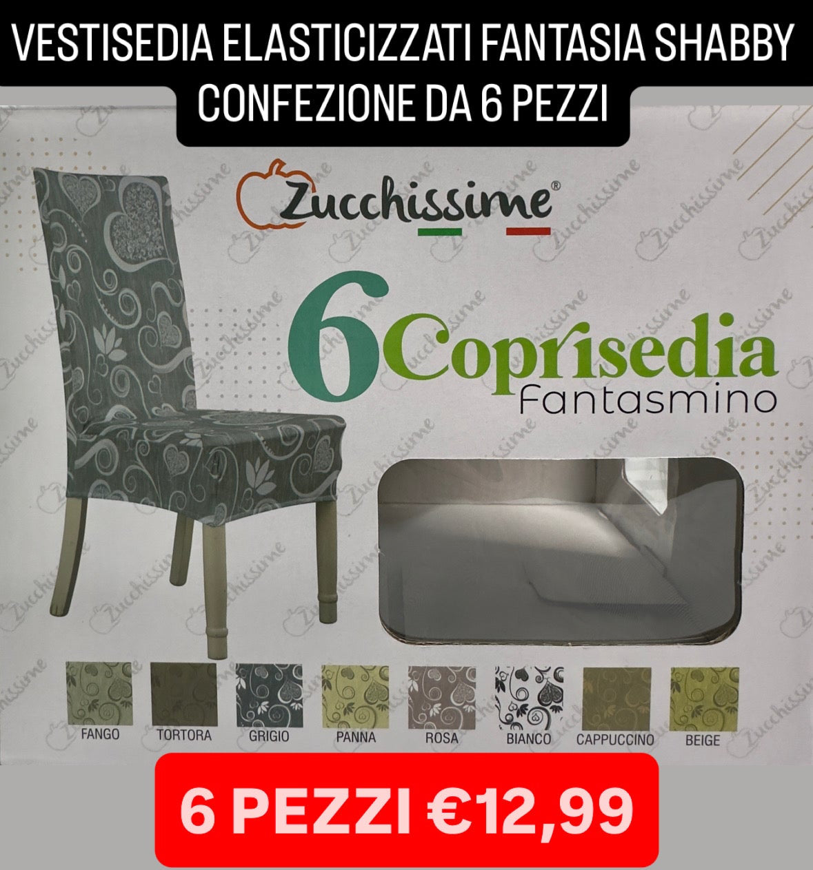 VESTISEDIA ELASTICIZZATI FANTASIA SHABBY CONFEZIONE DA 6 PEZZI