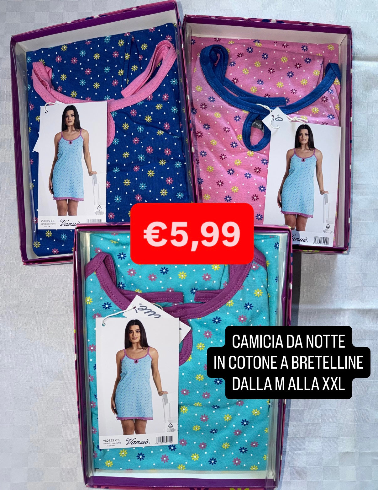 CAMICIA DA NOTTE A BRETELLINE in 100% cotone