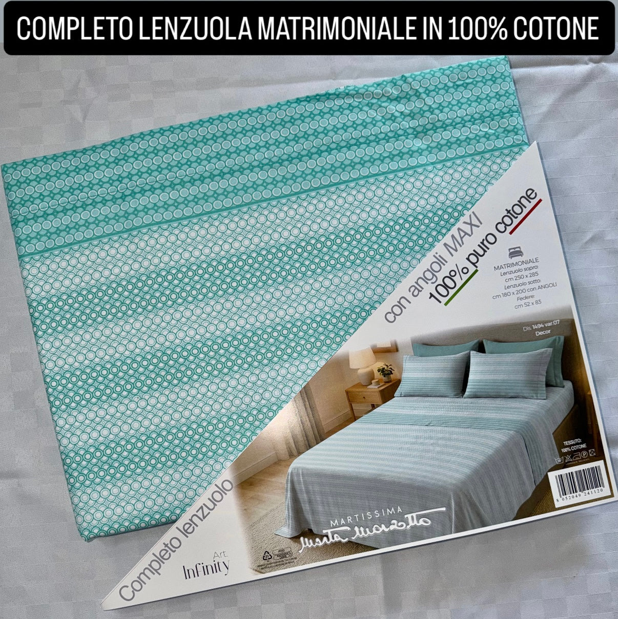 COMPLETO LENZUOLA MATRIMONIALE IN 100% COTONE , contiene Lenzuolo sopra, Lenzuolo sotto con angoli e due Federe