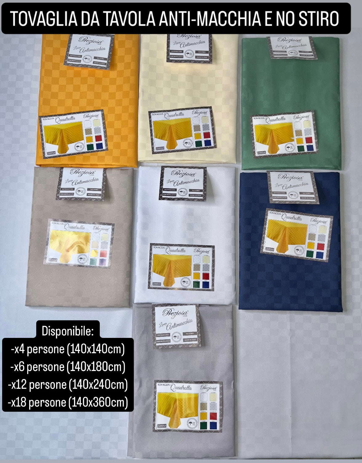 TOVAGLIA DA TAVOLA ANTI-MACCHIA E NO STIRO x4 persone (140x140cm) , x6 persone (140x180cm) , x12 persone (140x240cm) , x18 persone (140x360cm) e ROTONDA
