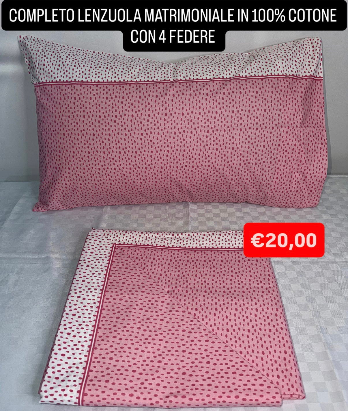 COMPLETO LENZUOLA MATRIMONIALE IN 100% COTONE CON 4 FEDERE , contiene Lenzuolo sopra, Lenzuolo sotto con angoli e 4 Federe