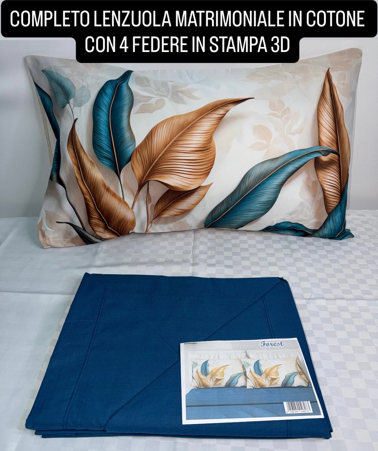 COMPLETO LENZUOLA MATRIMONIALE IN COTONE contiene LENZUOLO SOPRA, LENZUOLO SOTTO E 4 FEDERE IN STAMPA 3D