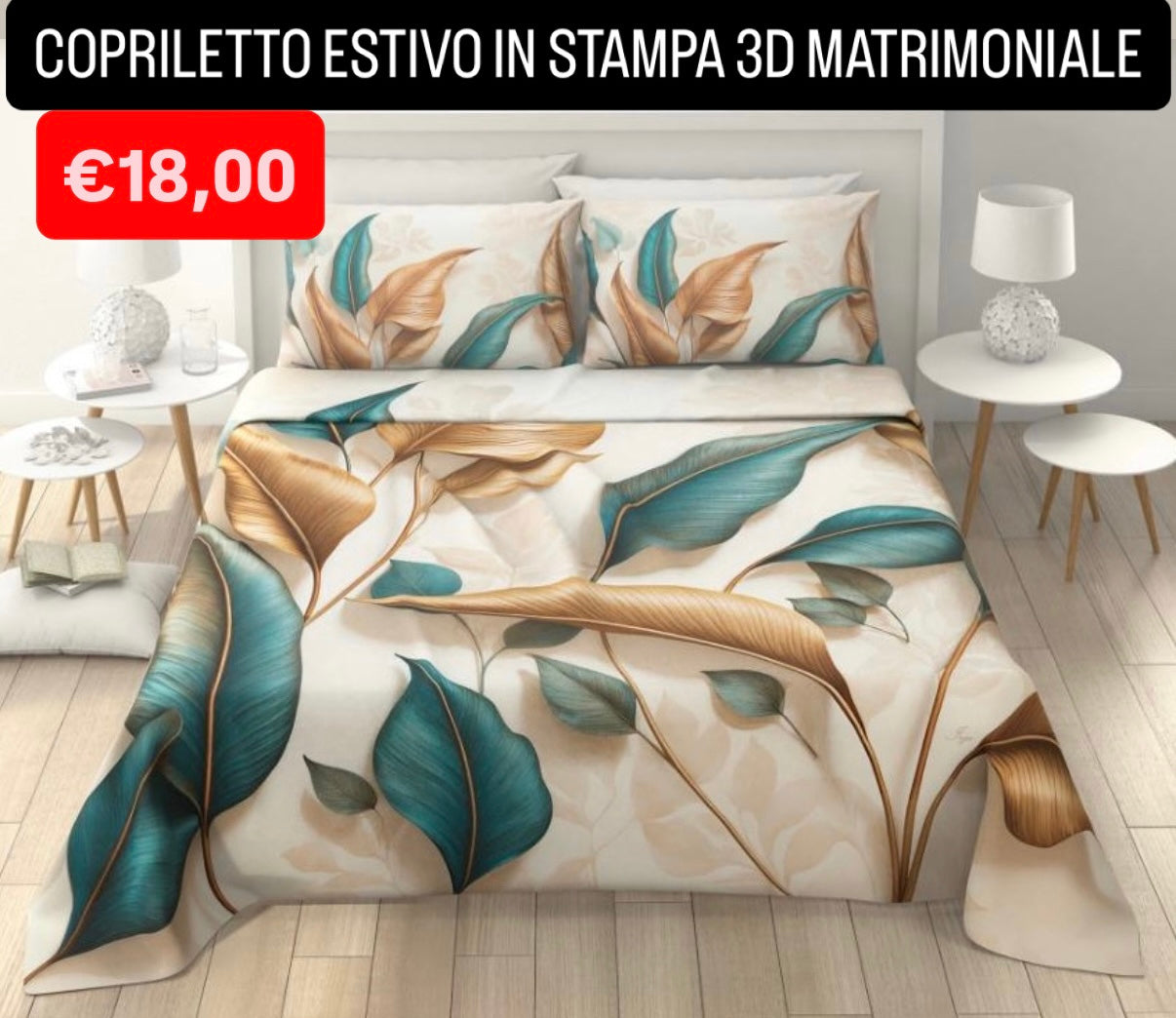 COPRILETTO ESTIVO IN STAMPA 3D MATRIMONIALE misura 260x250cm