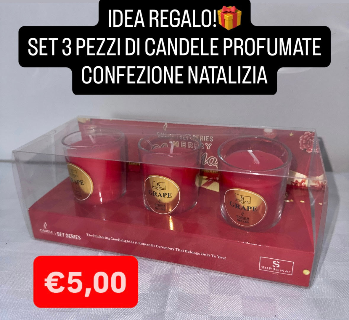 SET 3 PEZZI DI CANDELE PROFUMATE CONFEZIONE NATALIZIA