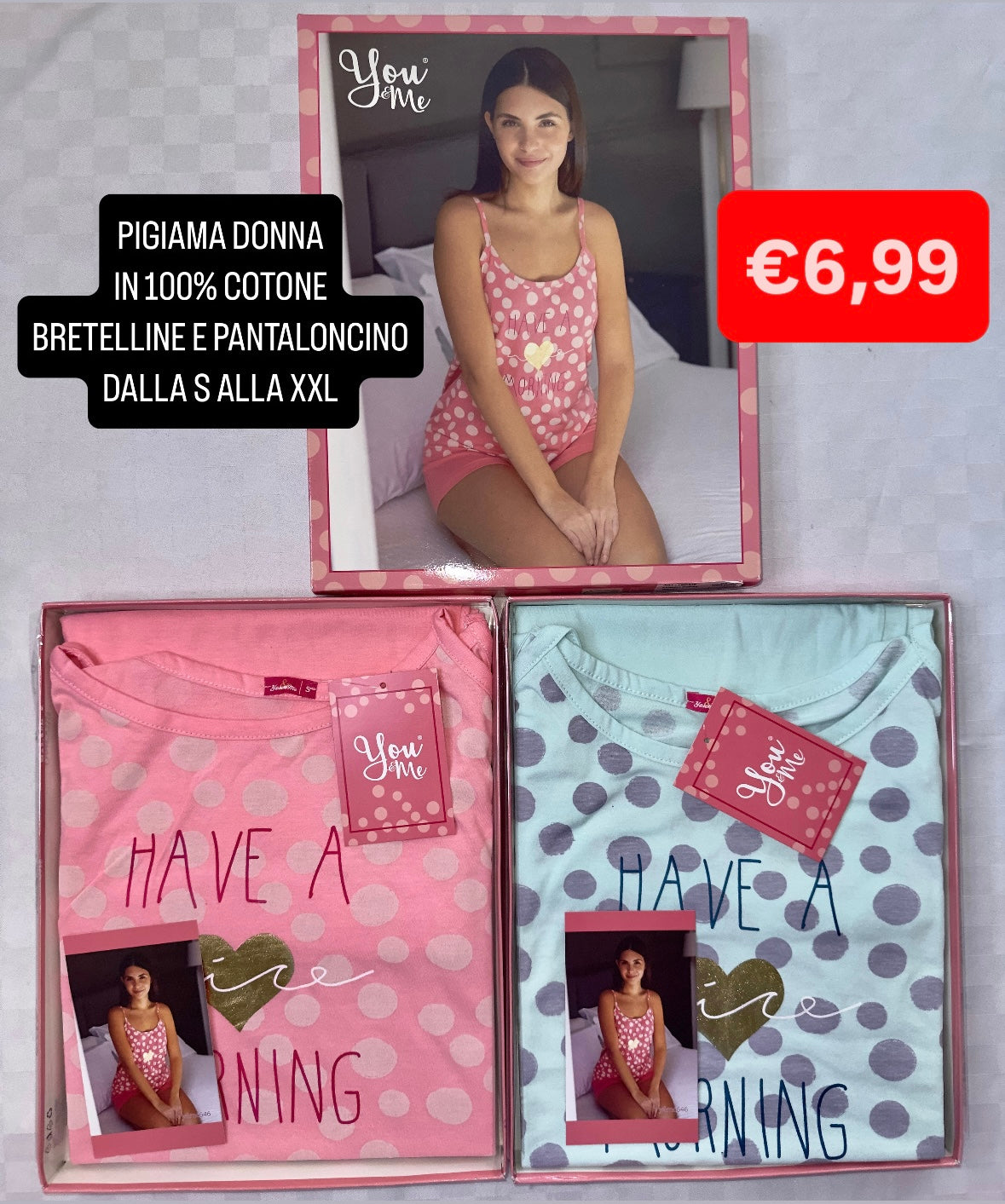 PIGIAMA DONNA IN COTONE 100% BRETELLINA E PANTALONCINO