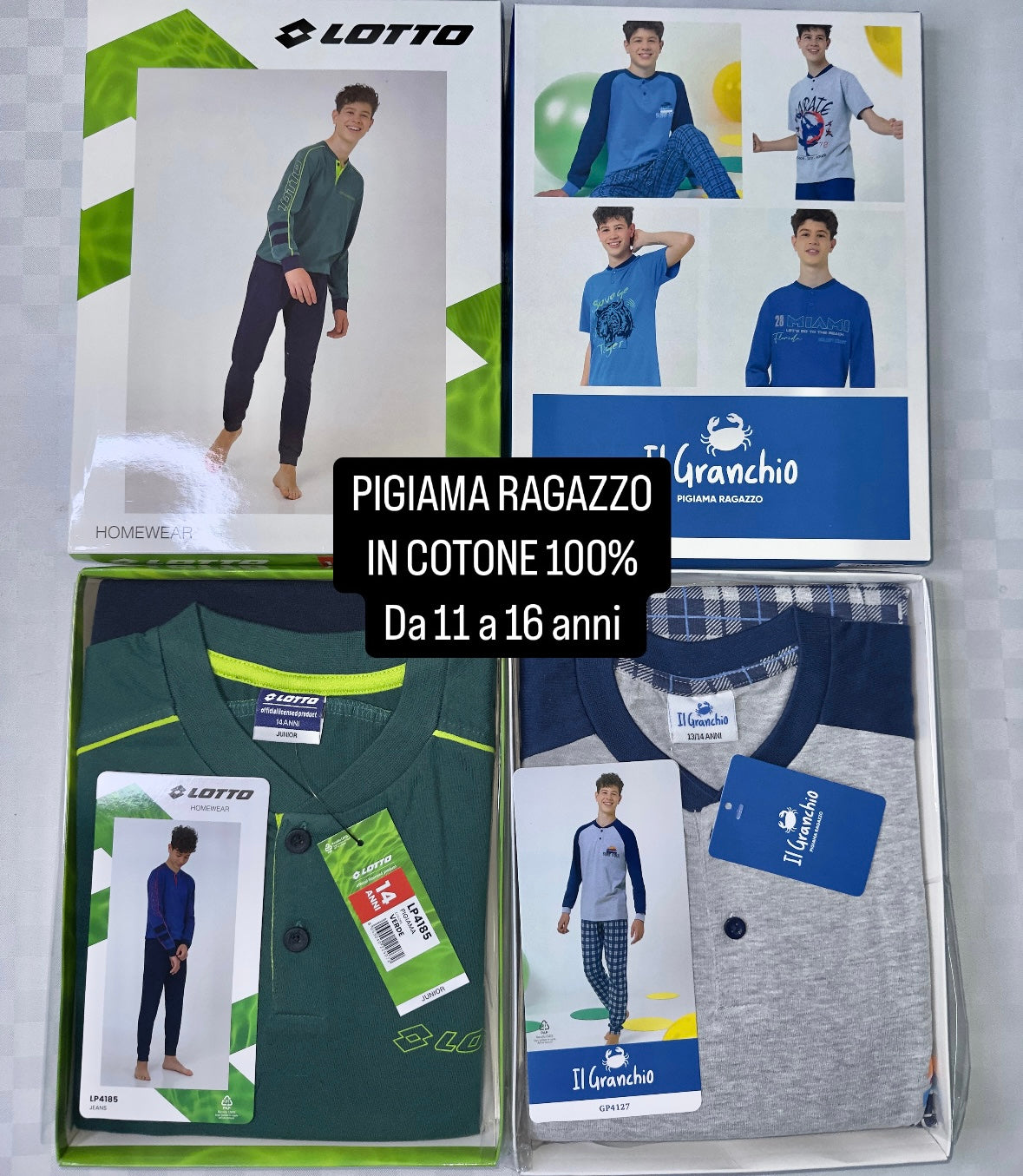 PIGIAMA RAGAZZO IN COTONE 100% Manica lunga e Pantalone lungo.