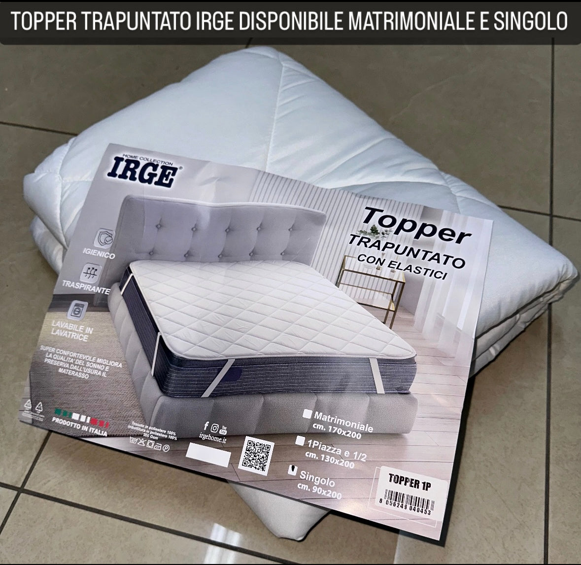TOPPER IRGE TRAPUNTATO CON ELASTICI Matrimoniale e Singolo
