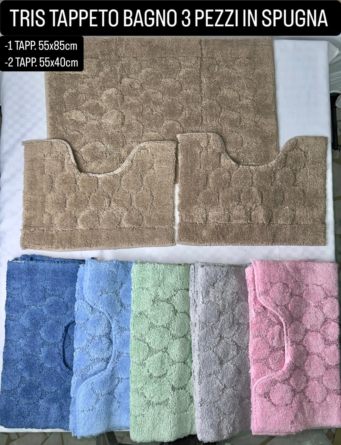 TAPPETO BAGNO TRIS 3 PEZZI IN SPUGNA