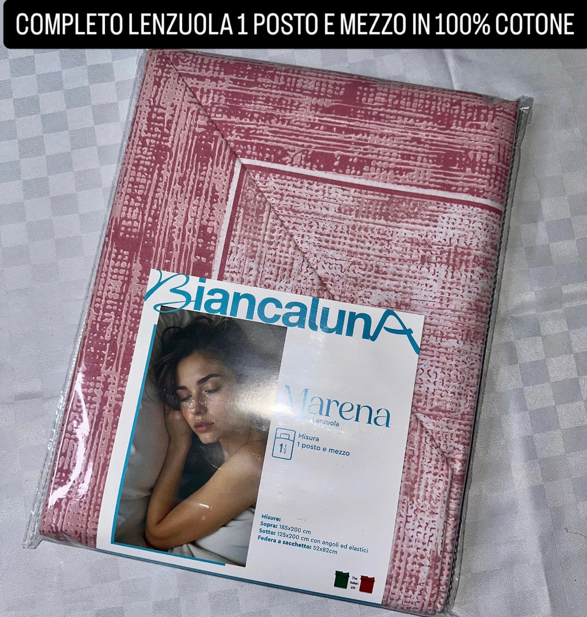 COMPLETO LENZUOLA 1 POSTO E MEZZO IN 100% COTONE Lenzuolo sopra, Lenzuolo sotto con angoli e Federe