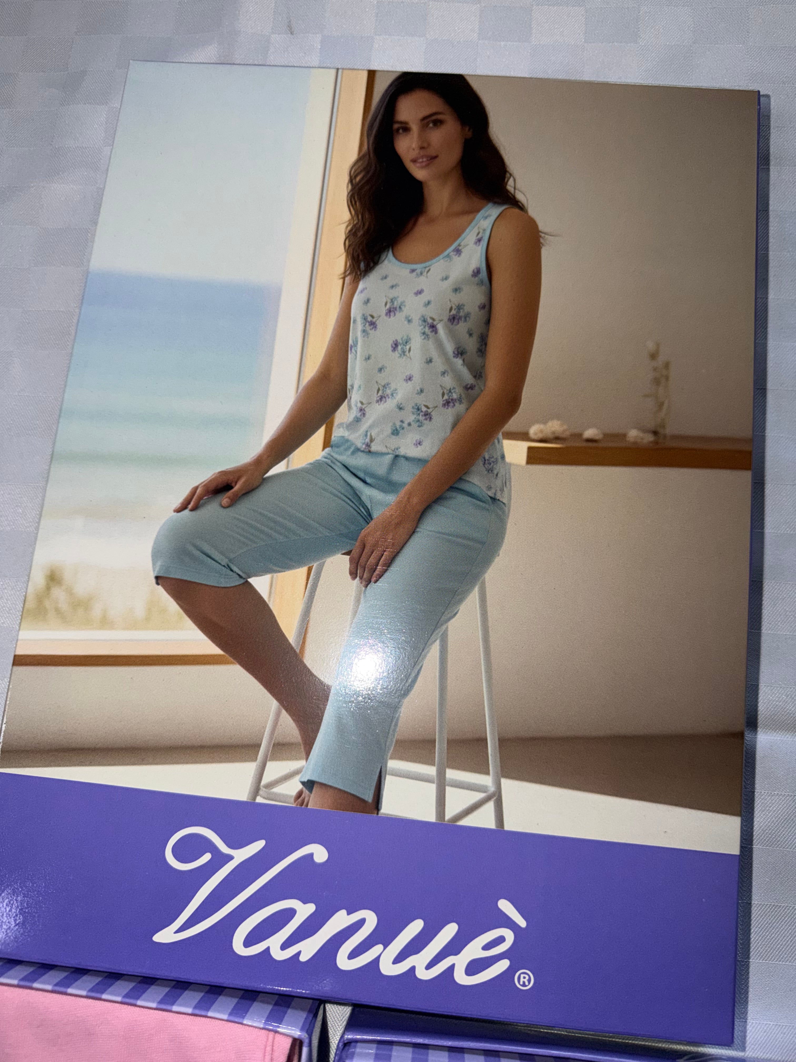 PIGIAMA DONNA Canotta e Pantalone pinocchietto trequarti in 100% cotone