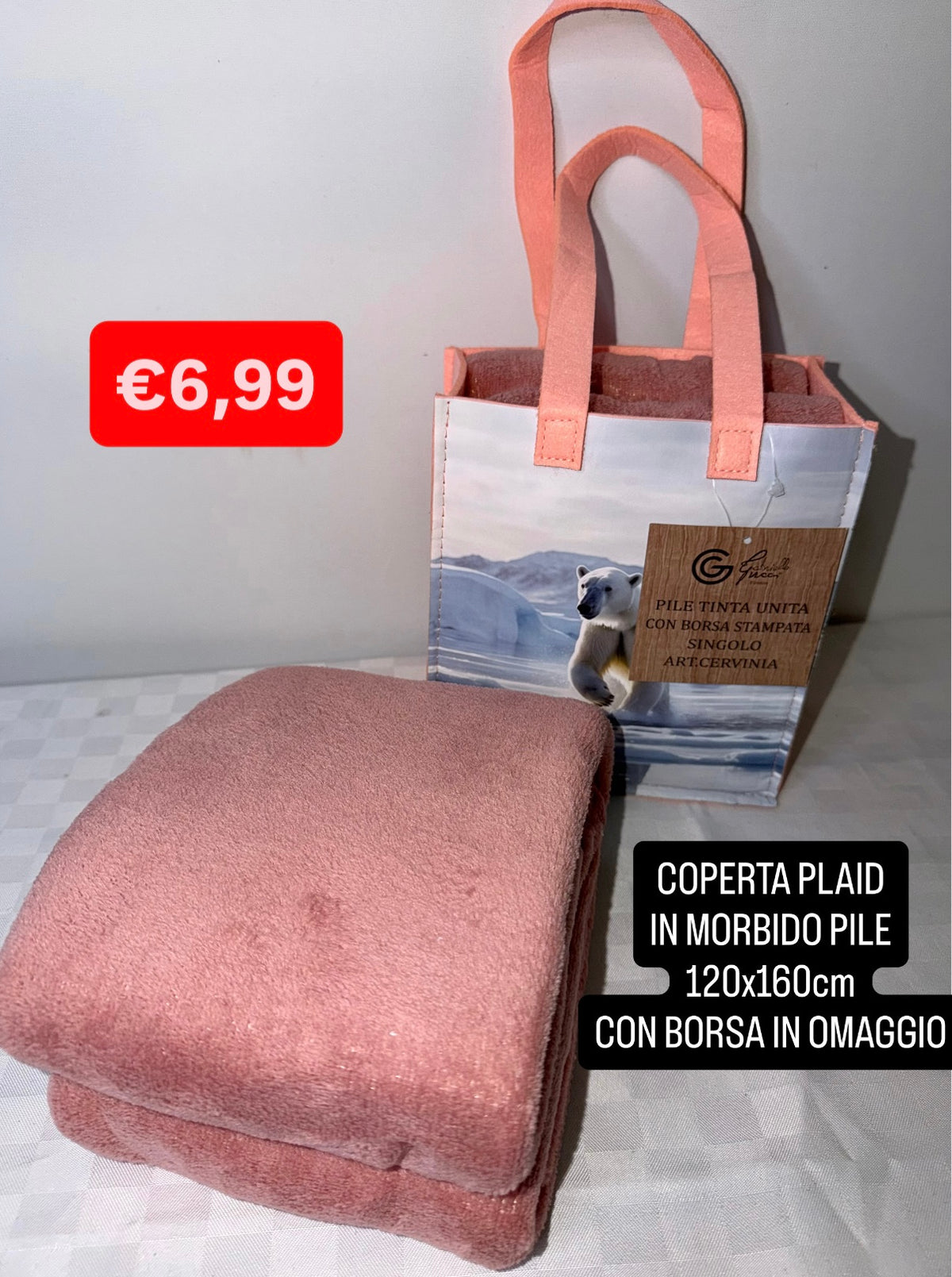 COPERTA PLAID IN MORBIDO PILE misura 120x160cm (COMPRESA DI BORSA IN OMAGGIO)