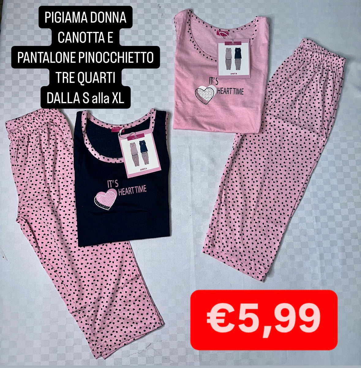 PIGIAMA DONNA CANOTTA E PANTALONE TREQUARTI PINOCCHIETTO IN COTONE