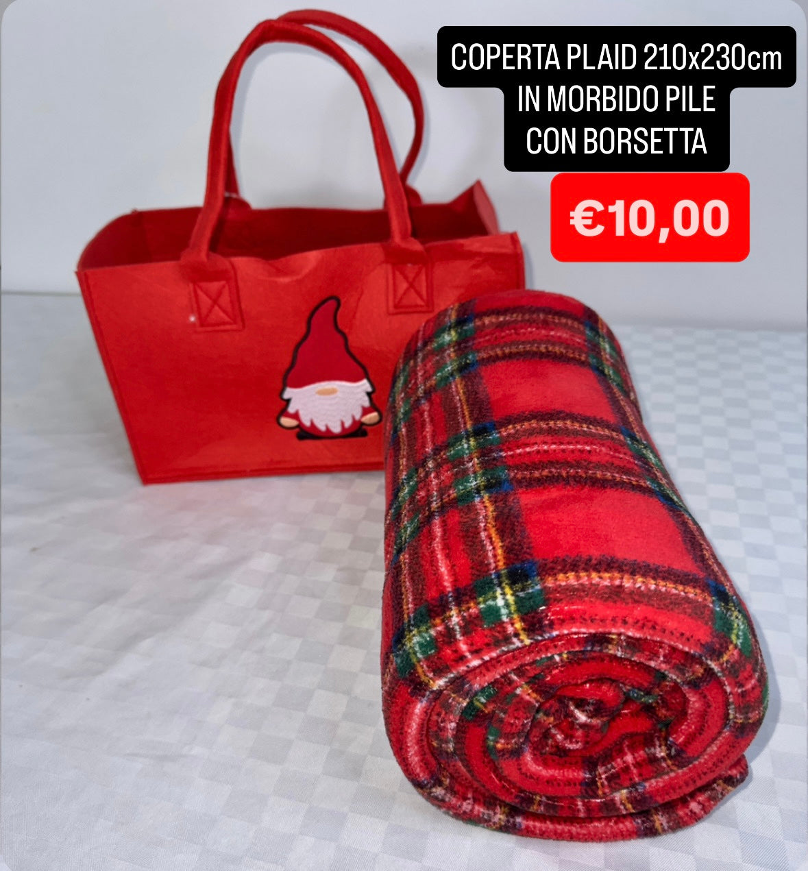 COPERTA PLAID IN MORBIDO PILE COMPRESA DI BORSA misura 210x230cm