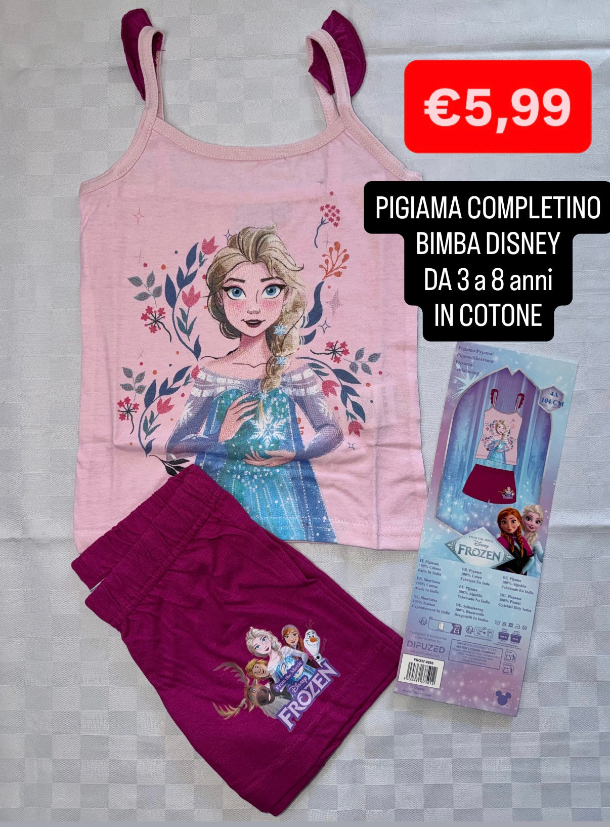 PIGIAMA COMPLETINO BIMBA Bretelline e Pantaloncino in cotone