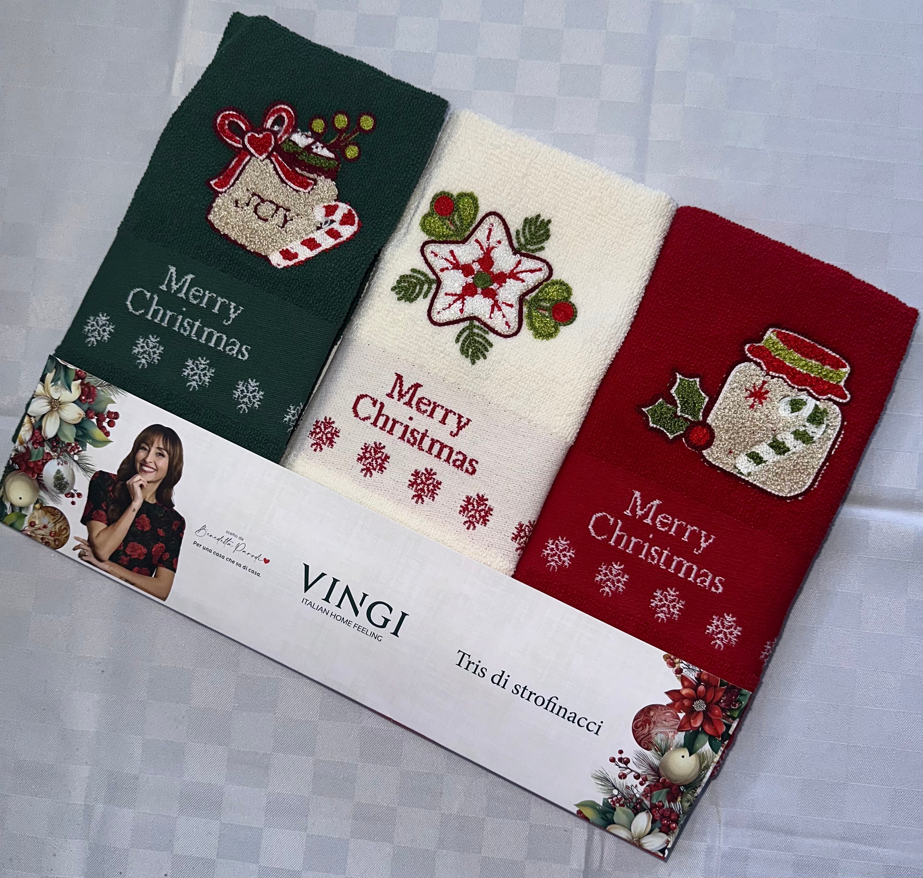 STROFINACCI CUCINA SET DA 3 PEZZI NATALIZIO IN SPUGNA VINGI