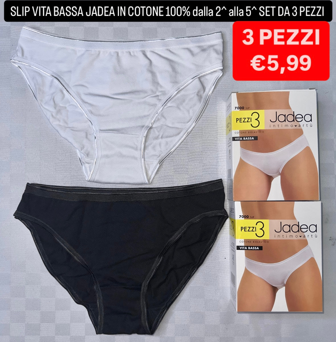 SLIP VITA BASSA JADEA in 100% COTONE CONFEZIONE DA 3 PEZZI