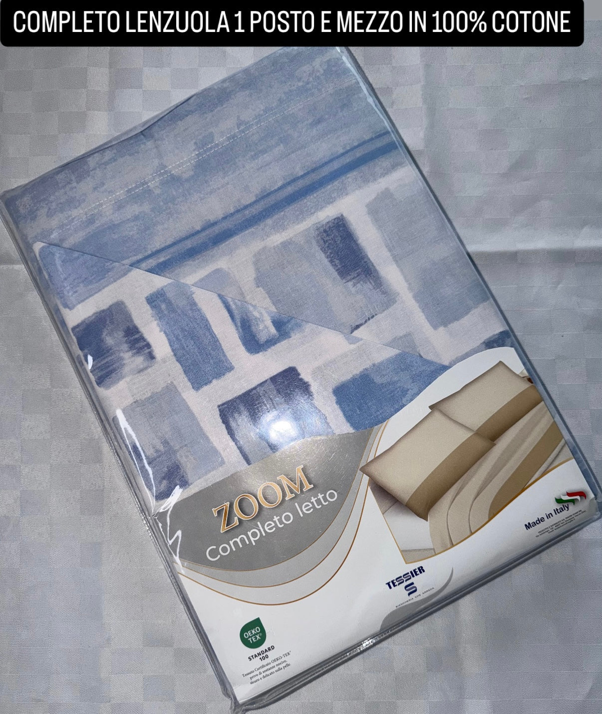 COMPLETO LENZUOLA 1 POSTO E MEZZO IN 100% COTONE Lenzuolo sopra, Lenzuolo sotto con angoli e Federe
