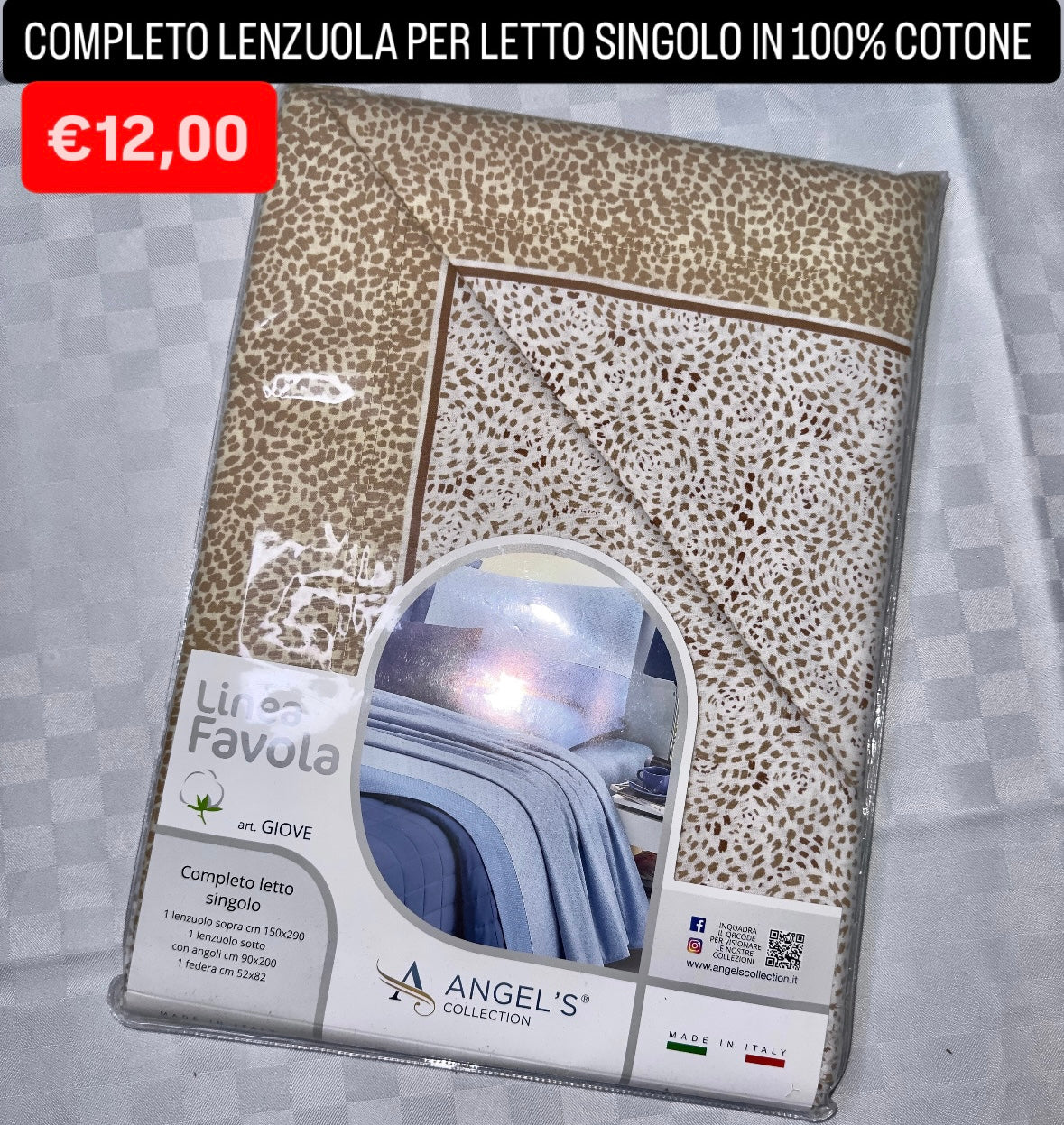 COMPLETO LENZUOLA SINGOLO IN 100% COTONE Lenzuolo sopra,Lenzuolo sotto con angoli e Federa