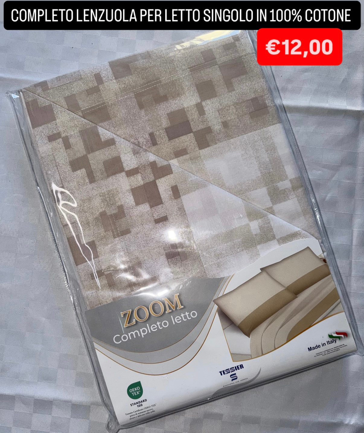 COMPLETO LENZUOLA SINGOLO IN 100% COTONE Lenzuolo sopra,Lenzuolo sotto con angoli e Federa