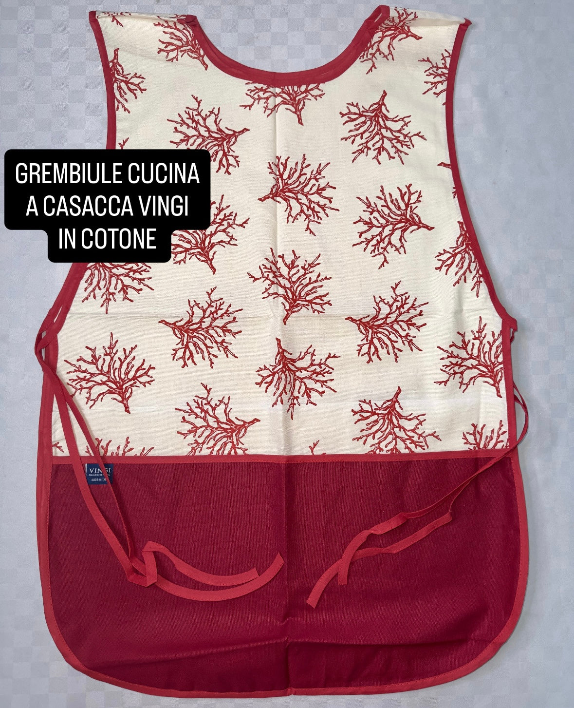 GREMBIULE CUCINA A CASACCA VINGI CON LACCI IN COTONE